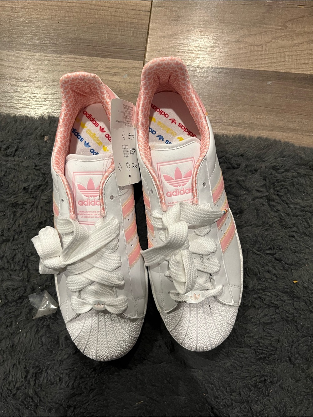 adidas White and Pink Superstar Sneakers